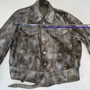 Stain Distress Denim Gray Jacket Adult Sz M? Goth Rock Read Measure Unique Punk